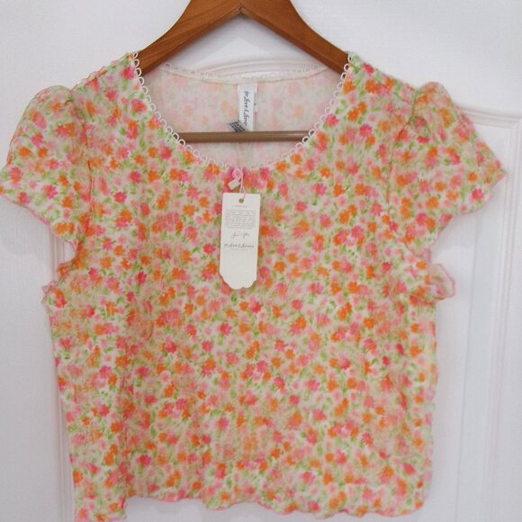 New For Love and Lemons 2 Piece Lounge Set Crop Top Thong Panties Floral M - Picture 2 of 12